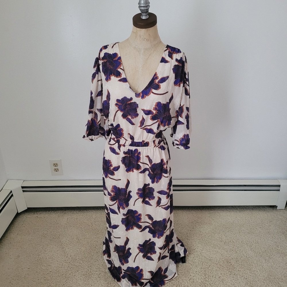 Draper James RSVP XXL Cream Blue Floral Midi Dress 